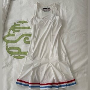Boast Women's White Tennis Dress with Red and Blue Trim